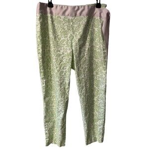 Vanessa Fox pants Womens Sz 10 ankle Green Paisley Casual Coastal tie belt